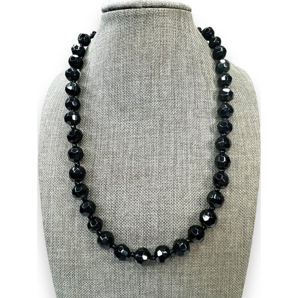 Heavy Black Faceted Crystal Vintage Necklace Adjustable 16”-18.5” - Picture 2 of 7